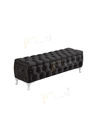 Lüks Sandıklı Chester Puf Bench Ayakucu Koltuk 110 Cm Siyah