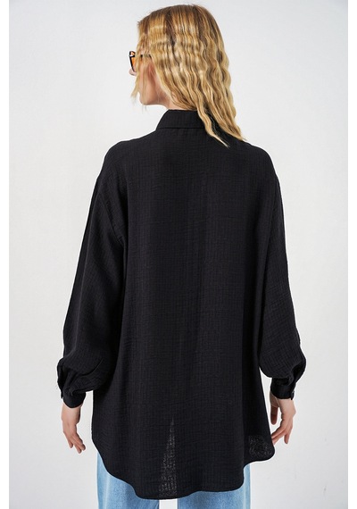 Bigdart Kadın Dokulu Oversize Tunik 5989 - Siyah