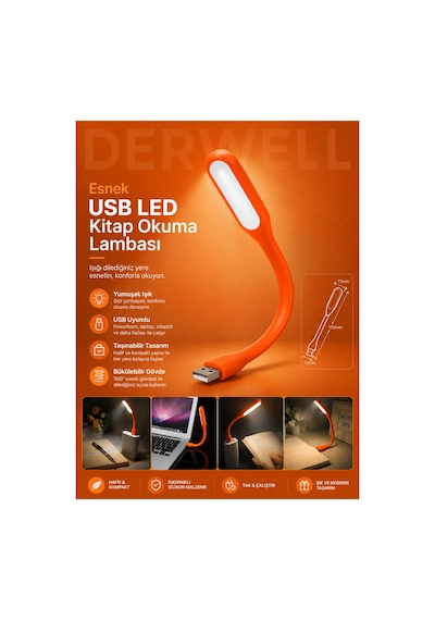 Esnek Usb Led Lamba Powerbank Laptop Ve Pc İçin Taşınabilir Gece Lambası Ve Kitap Okuma Işığı 5 Farklı Renk Seçeneği Mavi Kırmızı Turuncu