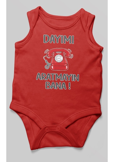 Morivokids Dayımı Aratmayın Bana Sıfır Kollu Bebek Zıbını %100 Pamuk Kırmızı