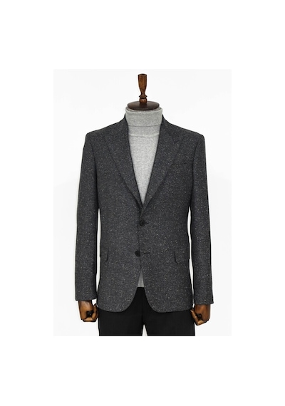 Wessi Kazayağı Desenli Yün Antrasit Erkek Ceket Taba