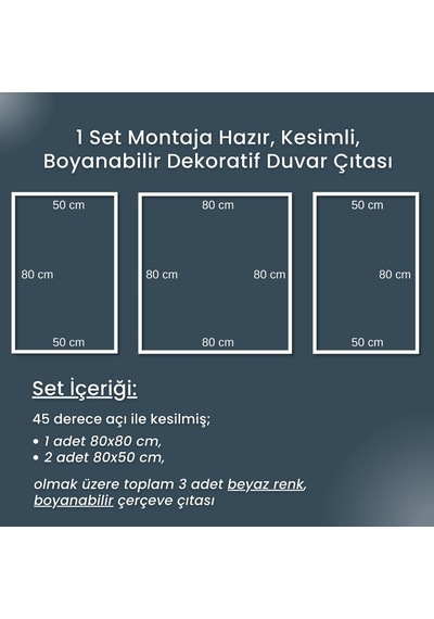 Poliüretan Boyanabilir Dekoratif Duvar Çıtası Montaja Hazır Kesilmiş 3 Cm Motifli Çerçeve 3 Lü Paket