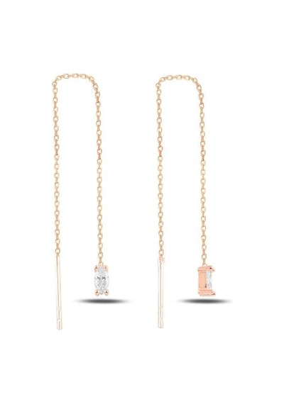 Brezza Lusso Jewelry 925 Ayar Oval Sallantılı Japon Kadın Küpe Rose Gold