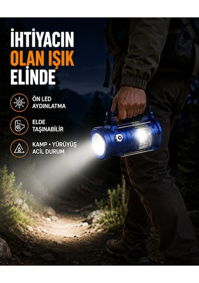 Usb Şarjlı Çok Fonksiyonlu Kamp Feneri Taşınabilir Ve Dayanıklı Sarı 33844885