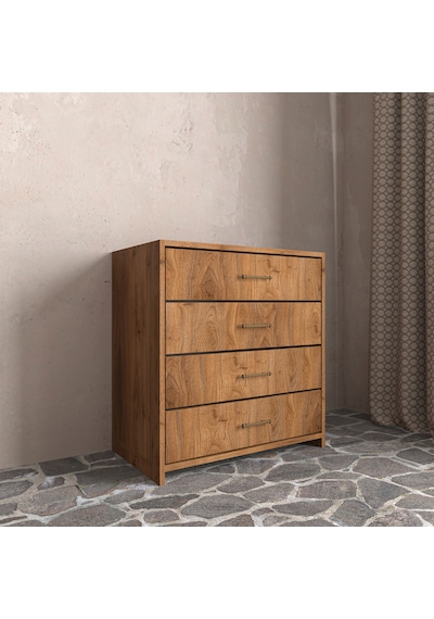 Renazzo Soft Wood 4 Çekmeceli Masif Ahşap Şifonyer Ceviz