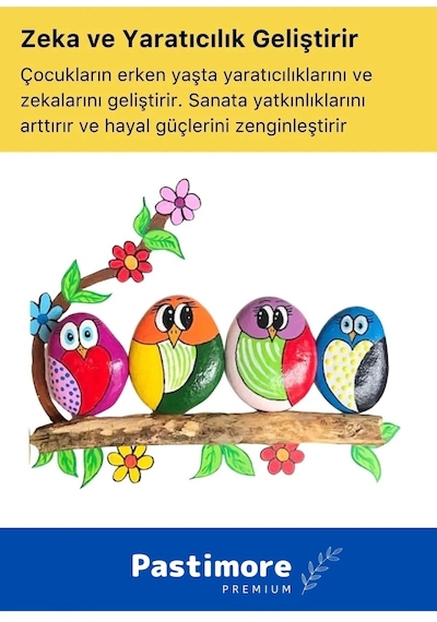 3 Yaş Üstü Çocuklar Için Zeka Geliştirici 6 Renk Akrilik Boyalı Fırçalı Taş Boyama Aktivite Seti