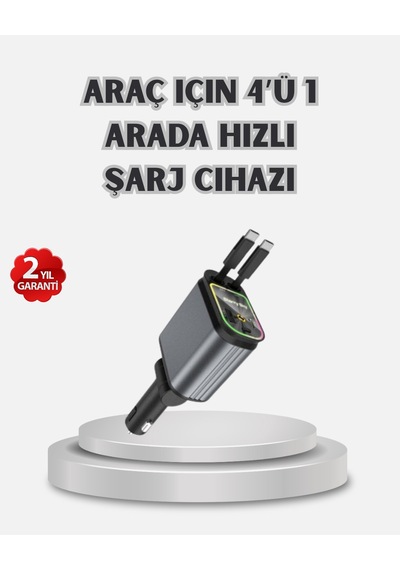 Ilkeshop Araç Şarj Cihazı 4 Portlu 66w Hızlı Şarjlı Led Işıklı Ve 180 Dönebilir
