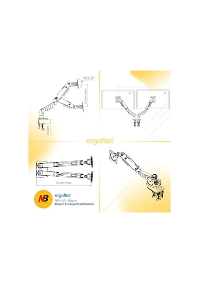 North Bayou Nb F160 Ergonomic Çift Kol 2-9 Kg Kapasiteli Yeni Nesil Profosyonel Monitör Standı Beyaz