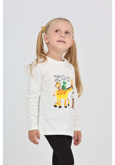 Toontoy Kız Çocuk Zürafa Baskılı Sweatshirt Ekru