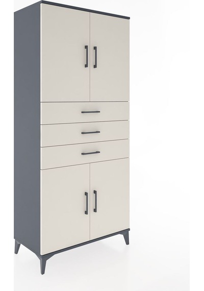 Hyperion Dolap 3 Raflı 3 Çekmeceli 4 Kapaklı 88x44x195 Antrasit-aytaşı Antrasit