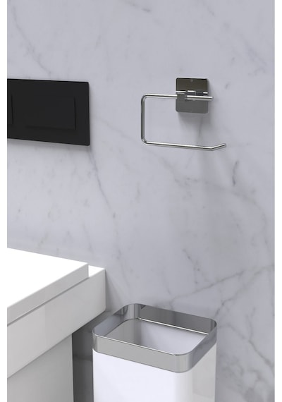 Karteya Yapışkanlı Gümüş Wc Kağıtlık Ve Kare Havluluk Banyo Mutfak 2'li Set Krom