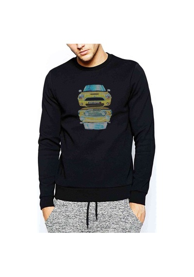 Mini Cooper S Baskılı Siyah Erkek Örme Sweatshirt