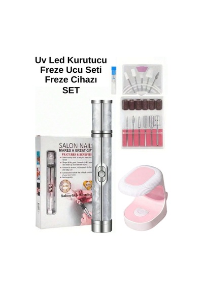Mini Uv Led Lamba Ve Metal Gövdeli Şarjlı Manikür Pedikür Törpü Freze Seti