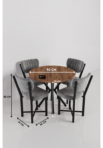 Mutfak Masası 4 Sandalyeli Set 90 Çap Atlantik Yuvarlak Cafe Balkon Ofis Masa Yemek Takımı Elma Gri Mutfak Masası 4 Sandalyeli Set 90 Çap Atlantik Yuvarlak Cafe Balkon Ofis Masa Yemek Takımı Elma Gri