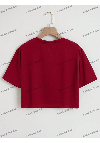 Flood Of Style Crop Ckod-232913 Harf Grafikli Kırpma Bordo
