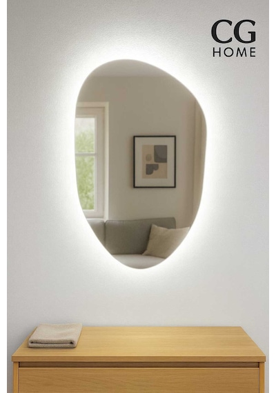 Luna Ledli Ayna, Ledli Ayna, Konsol Aynası, Dresuar Aynası, Banyo Aynası 75 X 50 Beyaz