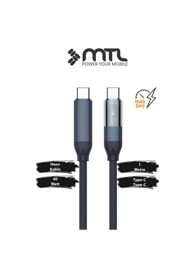 40w Pd Type-c To Type-c Örgülü Hızlı Şarj Ve Data Kablosu 1 Metre Mt2130