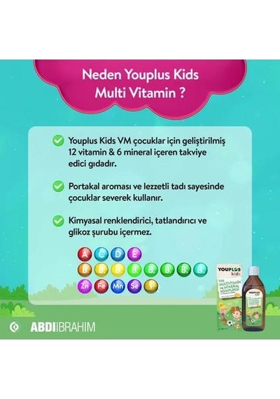Youplus Kids Vm Multivitamin Ve Mineral Kompleksi 150 Ml 3 Adet