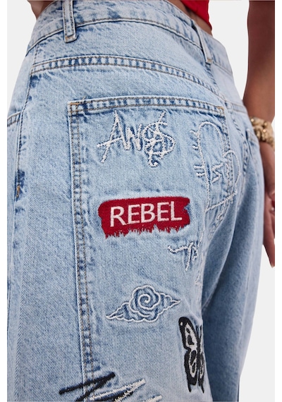 it's basic Kadın Kot Rengi 12s6-3 Tasarım Baggy Bermuda Denim Şort Çok Renkli