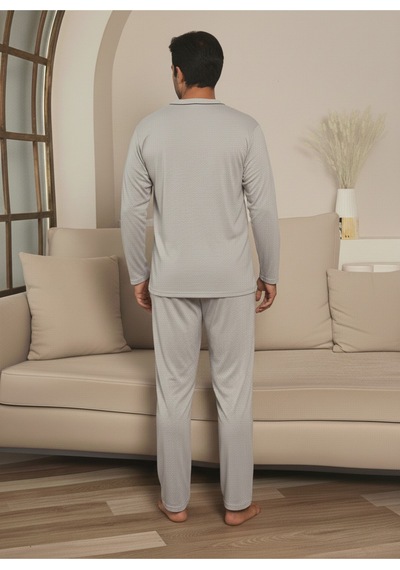 Erkek Önden Düğmeli Uzun Kollu Pijama Takım A.gri