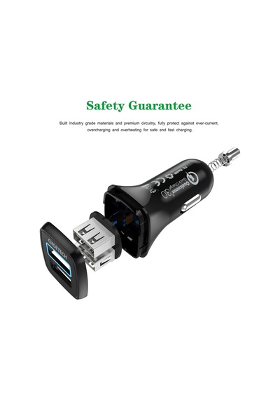 Choetech 36w Çift Usb Çıkışlı Quickcharge 3.0 Araç Şarj Cihazı - C0051-v5 - Siyah