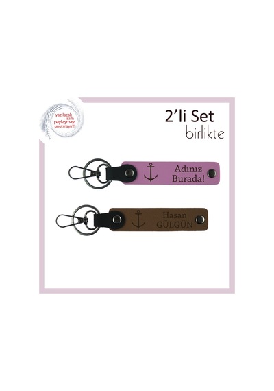 Çapa Desenli Kişiselleştirilebilir Anahtarlık, Deniz Tutkunu Sevdiklere 2 Li Set, Pembe-açık Kahve