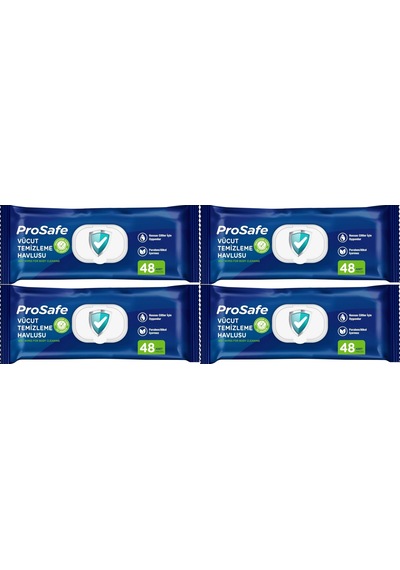 Prosafe Hasta Vücut Temizleme Islak Mendil Havlu 48 Yaprak Xl 4 Lü Set Plastik Kapak 4'lü Set