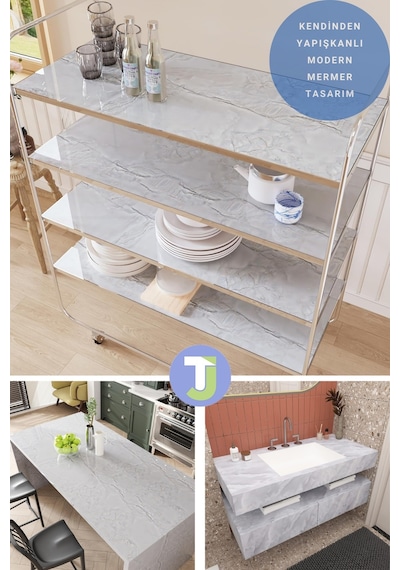 Technojet Kendinden Yapışkanlı Mermer Desen Folyo Mutfak Banyo Tezgah Duvar Masa Kaplama 60cmx100cm 001