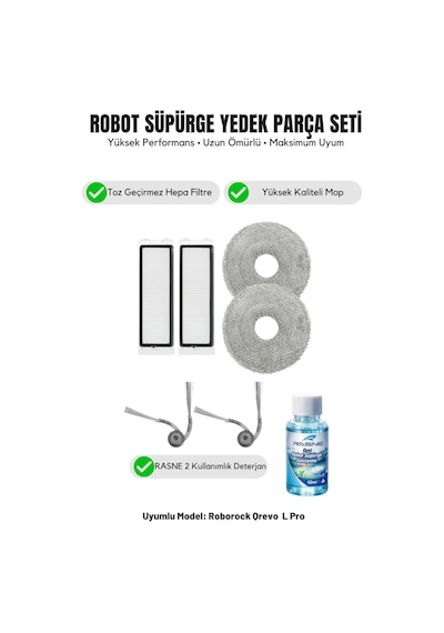 Roborock Qrevo L Pro İle Uyumlu 2 Yan Fırça 2 Filtre 2 Mop 1 Deterjan 1.0