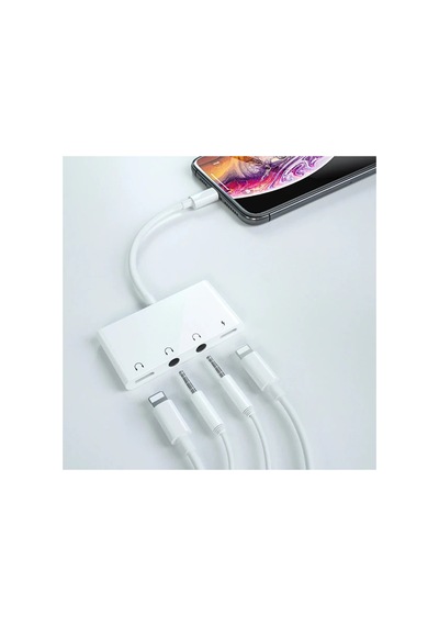 Ally Apple Uyumlu iPhone 14-13-12-11 4in1 Otg Ses Adaptörü Çift Dc 3.5mm Jack- 5775 - Karbul3836-8392 Beyaz