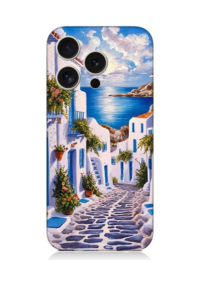 Apple Uyumlu iPhone 15 Pro Beyaz Sokak Desenli Silikon Kılıf Silikon