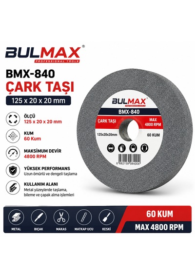 Bulmax Bmx840 Çark Taşı Bileme Taşı 125 X 20 X 20 60 Kum Max 4800 Rpm