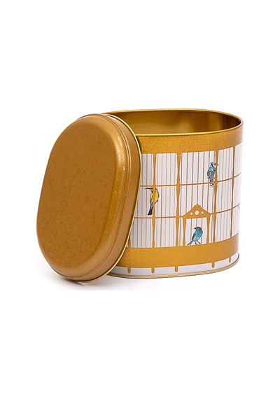 Bird Cage Desenli Oval Metal Saklama Kabı 14 x 12 x 13 CM 1.4 L