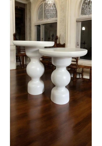 Simillo Wood Wooden Ahşap Beyaz Renk 2'li Set Fitilli Mantar Yan Sehpa Modern Fisko Kod:50499804547 Beyaz