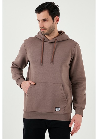 Buratti Regular Fit Kapüşonlu Kanguru Cepli Içi Tüylü Yumuşak Şardonlu Erkek Sweat 5905281 Toprak