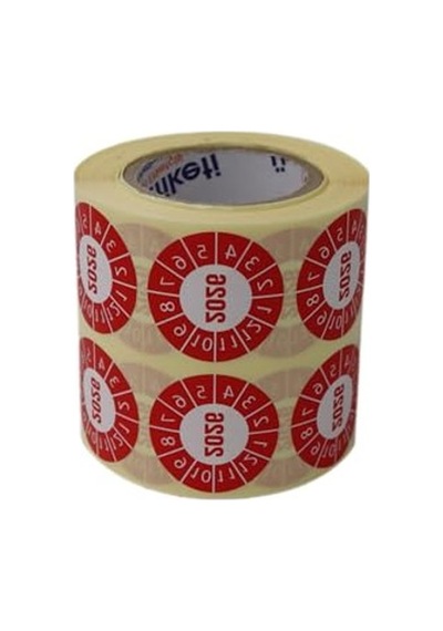 30mm X 30mm Vellum Tarih Seçme Etiketi, Ruloda 1000 Adet, Kırmızı 124-Pembe