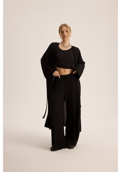 Mai Studios Co. Raina Siyah Kimono Basic Üçlü Takım Siyah