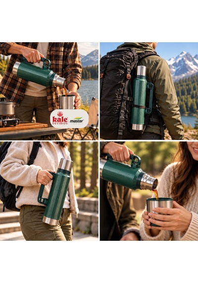 Kale Master 1,2 L Klasik Çelik Termos Yeşil,kulplu Avcı Termosu, Sıcak Soğuk İçecek Termosu, Seyahat Ve Kamp Termosu-504