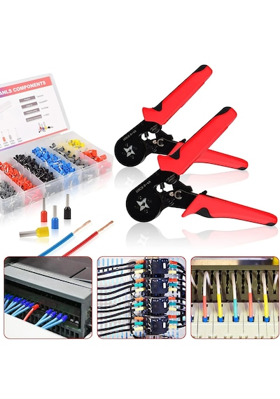 Hpytech Yüksük Sıkma Pensesi Hsc8 6-4a + 1200 Adet İzoleli Kablo Yüksük Seti Elektrikçi Crimp Pensesi Yüksek Pensesi