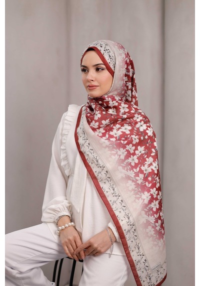 Mimiyum Flora Desen Soft Şal Bordo Ekru Çok Renkli