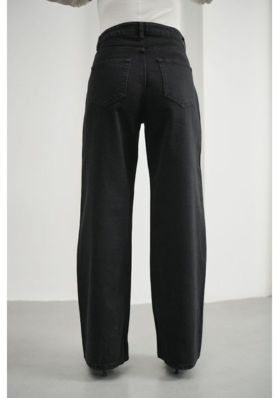 HLT Jeans Kadın Siyah Yırtıklı Wide Leg Yüksek Bel %100 Pamuk Jean Kot Pantolon Jessica-2038