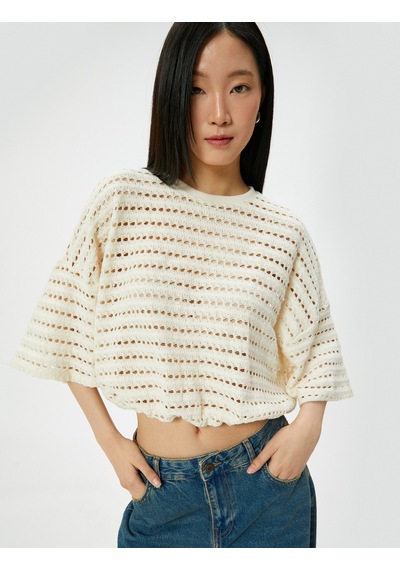 Koton Ajurlu Sweatshirt Yarım Kollu Bisiklet Yaka Beli Lastikli Kırık Beyaz 4sak30008ek Ekru Koton Ajurlu Sweatshirt Yarım Kollu Bisiklet Yaka Beli Lastikli Kırık Beyaz 4sak30008ek Ekru