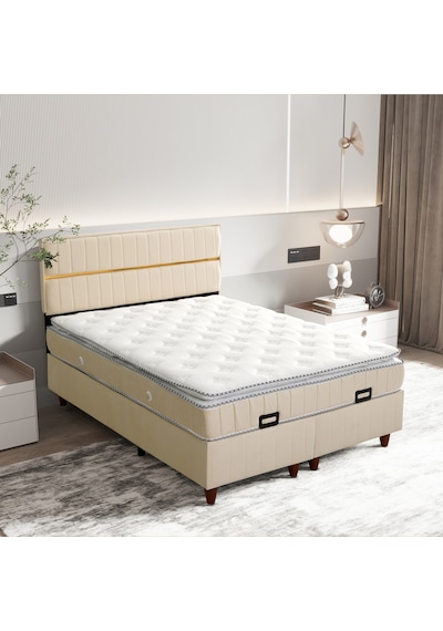 Çift Kişilik Stil Krem Yatak Baza Başlık Seti 3 Ü Bir Arada Konuma Özel Teslimat 140 x 200 CM