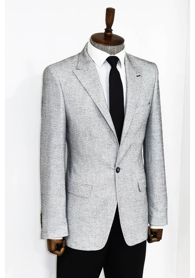 Wessi Kendinden Desenli Slim Fit Gri Erkek Ceket Gri