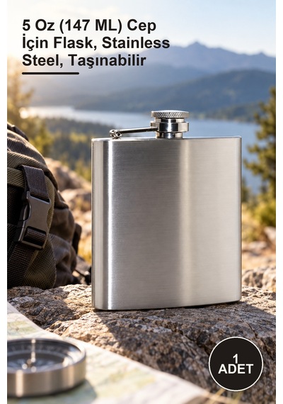 1 Adet Paslanmaz Çelik Matara 5 Oz 147 Ml Cep İçin Flask, Stainless Steel, Taşınabilir