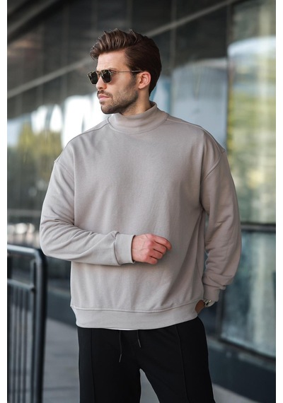 Madmext Boyalı Gri Yarım Balıkçı Yaka Erkek Basic Sweatshirt E7158 Gri