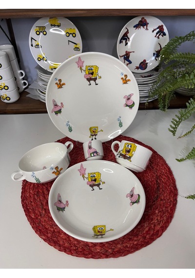 5 Parça Sünger Bob Model Çocuk Bebek Yemek Takımı Beslenme Seti Çok Renkli