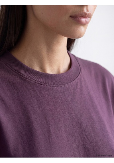 Lcw Everyday Mürdüm Şerit Detaylı Soft Touch Oversize Kadın Tişört