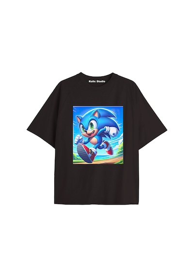 Kalic Studio Unisex Bay Sonic Desenli Siyah Yazlık T-shirt Siyah-213