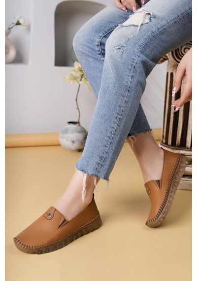 Nesilshoes Nesil Shoes Knc 14 Taba Hakiki Deri Şeffaf Taban Kadın Ayakkabı